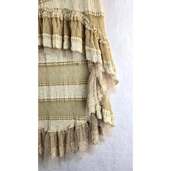 A'Reve Boho Skirt Hi-Lo M Cream Gold Tired Lace Tulle Festival Party Whimsygoth - Picture 6 of 13
